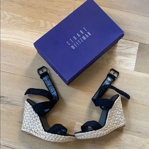 Stuart Weitzman Black Crochet Wedges